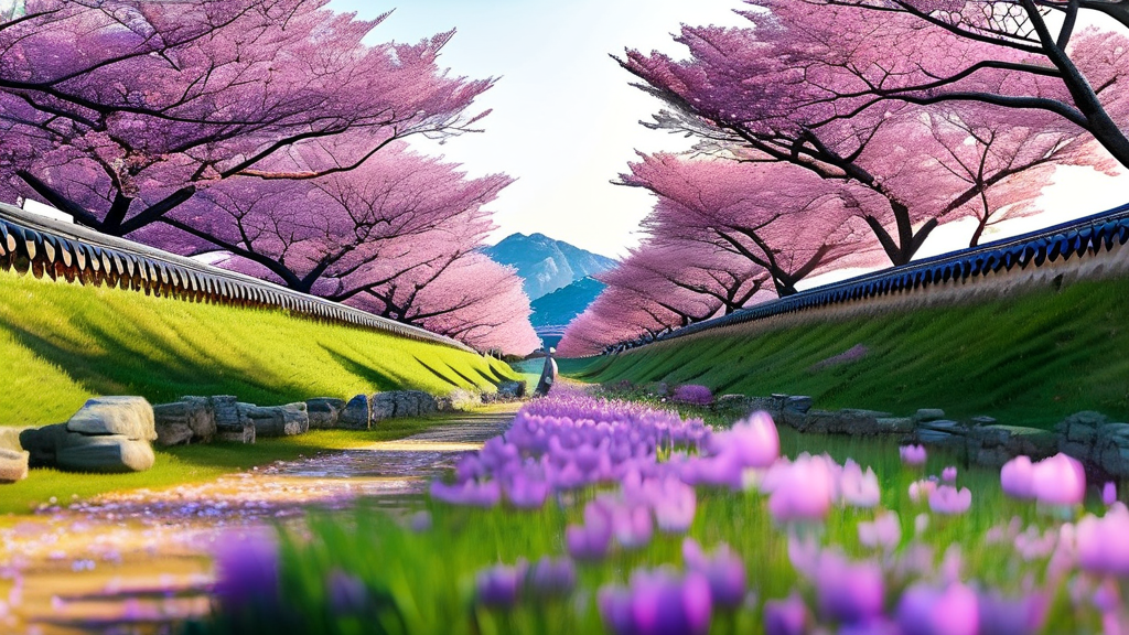 경주, 공주, 여수 벚꽃 명소 (realistic 스타일)