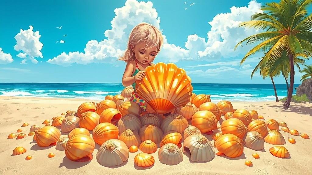 많은 조개, 풍요와 번영의 상징 (illustration 스타일)