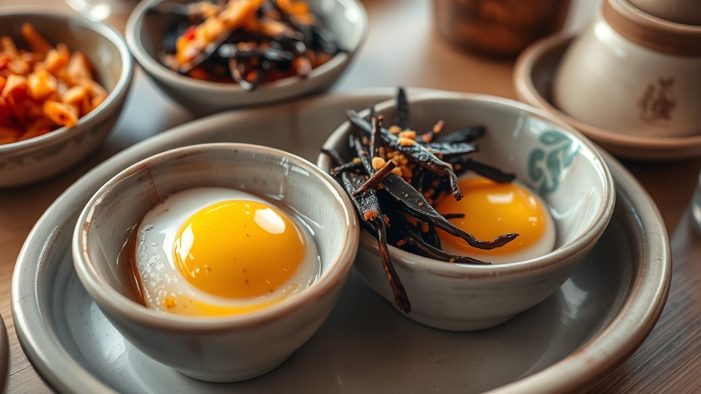 계란찜과 찰떡궁합 음식 (realistic 스타일)