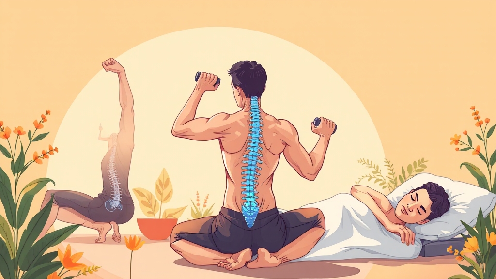 등 통증, 이렇게 예방하세요! (illustration 스타일)