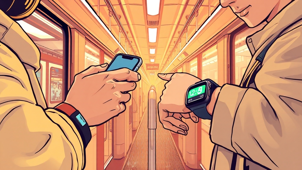 애플페이 교통카드 핵심 기능 (illustration 스타일)