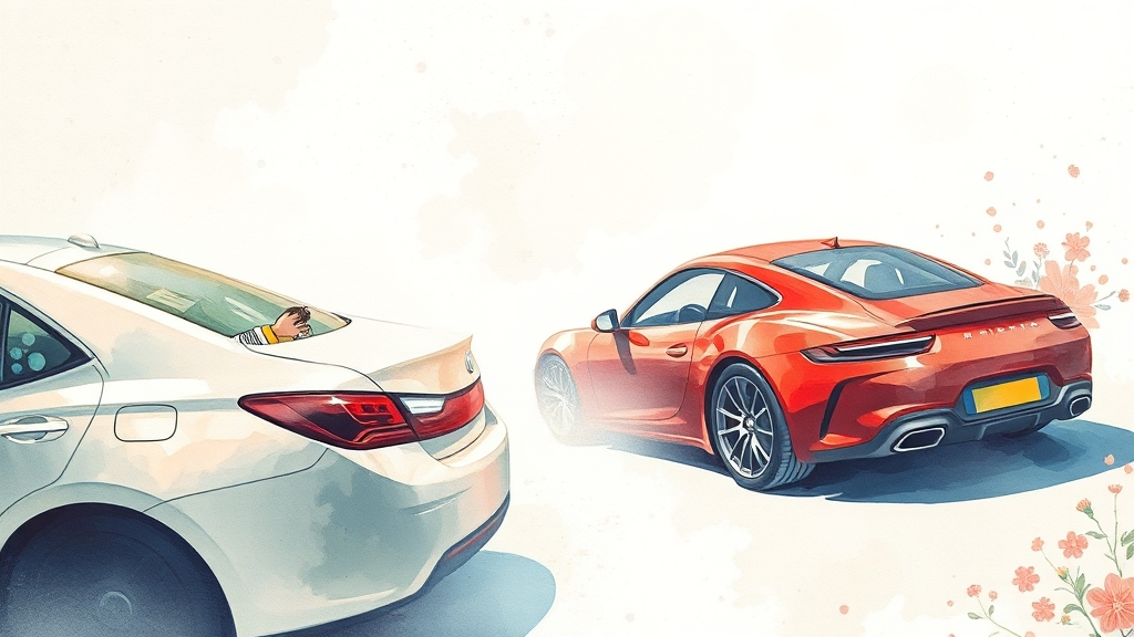 중고차 렌트 vs 신차 구매, 나에게 맞는 선택은? (watercolor 스타일)