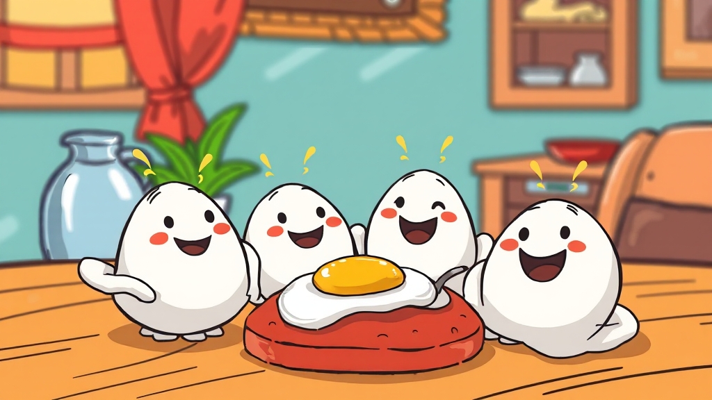 기력 회복 음식: 달걀 (cartoon 스타일)