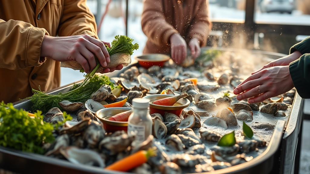 노로바이러스 관련 음식 섭취 주의사항 (realistic 스타일)