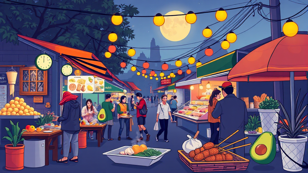 달랏 야시장, 무엇을 먹어야 할까? 인기 메뉴 완벽 분석 (illustration 스타일)