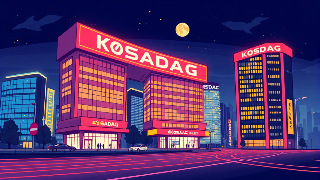 코스닥 야간선물 KODEX 지수, 밤에도 열리는 시장 (cartoon 스타일)