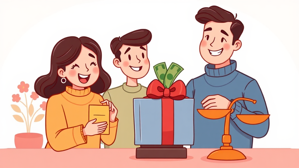 가족 간 증여세 면제 한도 및 공제 활용 (cartoon 스타일)