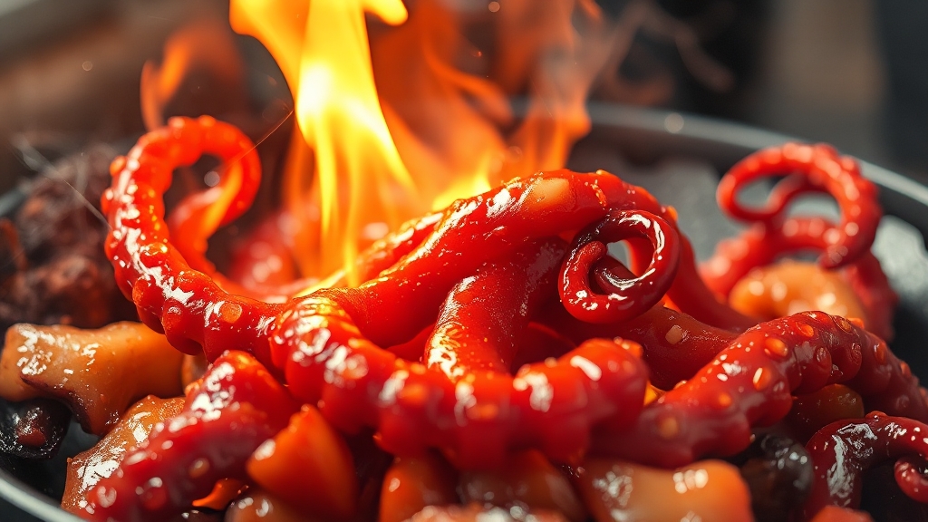 쭈꾸미볶음 불맛 살리는 볶음 기술 (watercolor 스타일)