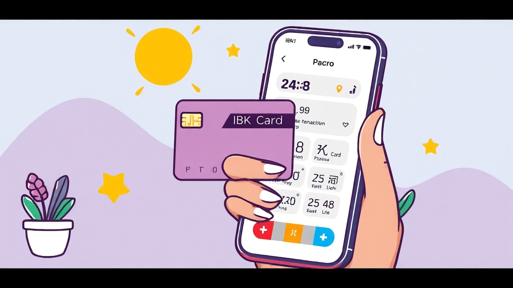 IBK 카드 앱 활용법 (cartoon 스타일)