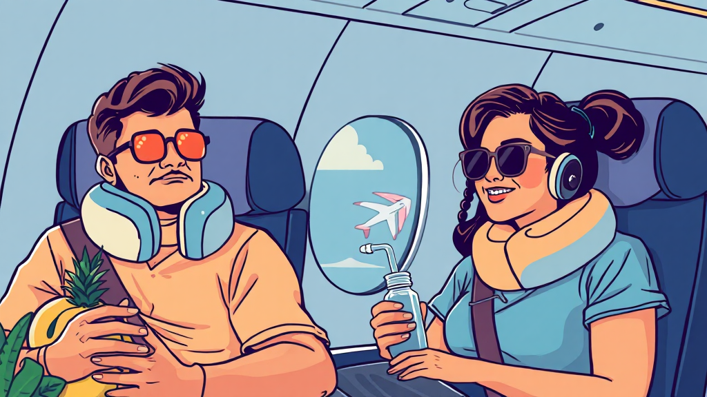 비행시간 고려한 준비물 (illustration 스타일)