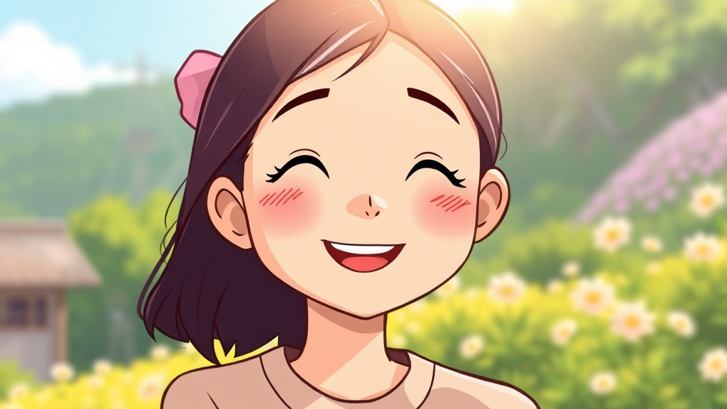 투병 중에도 긍정적인 메시지를 전하는 영숙 (cartoon 스타일)