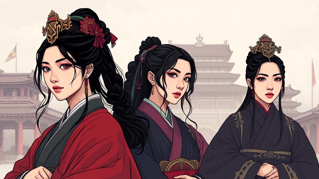 역사 속 여성: 천추태후와 문정왕후, 그리고 김조연 (illustration 스타일)