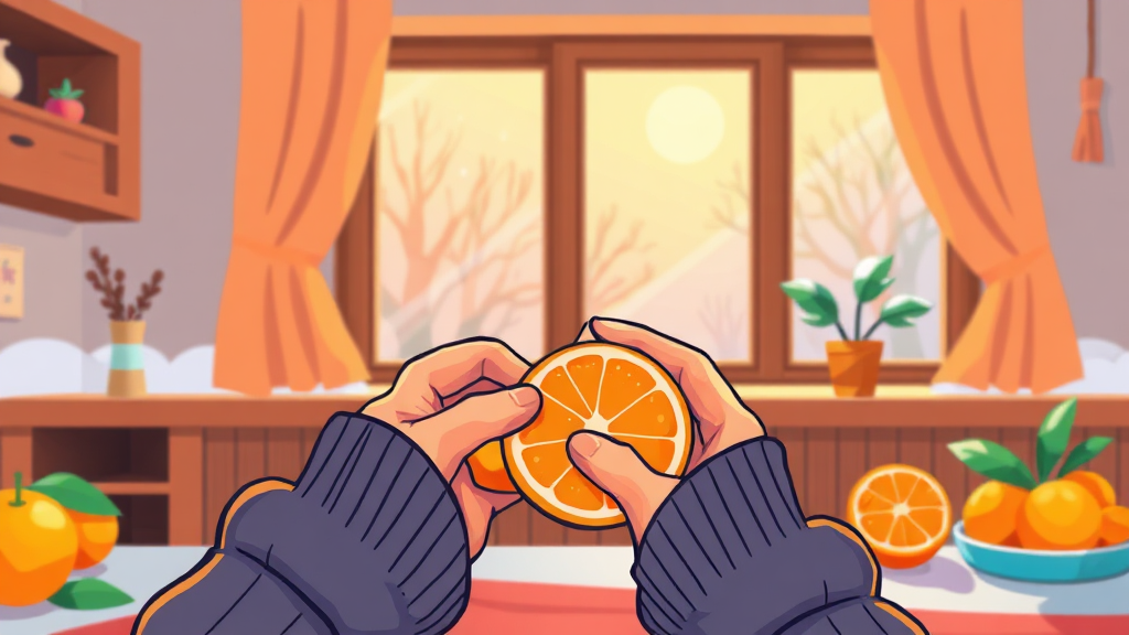 귤, 비타민 C의 보고 (cartoon 스타일)