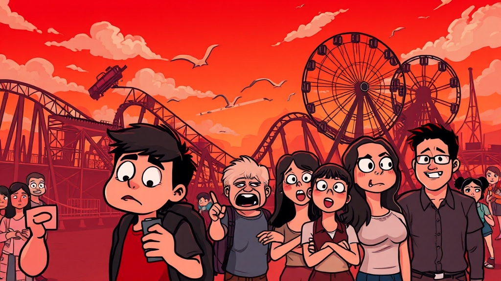 놀이동산 꿈: 부정적 상황 해몽 (cartoon 스타일)