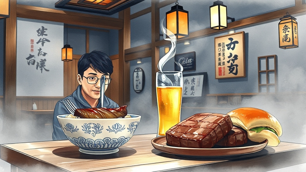 후쿠오카 대표 맛집 (watercolor 스타일)
