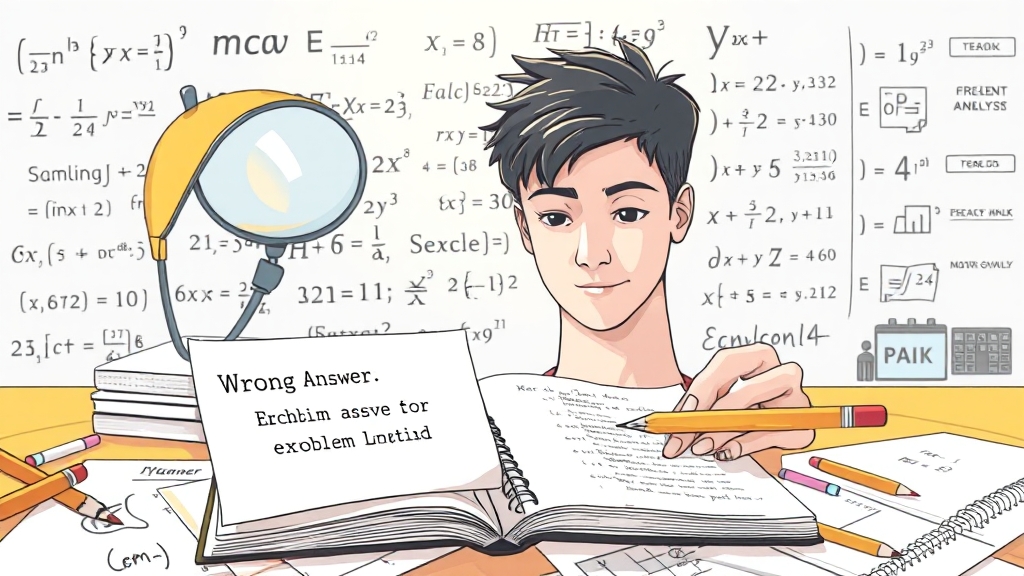 오답 분석, 이해력 높이는 심화 학습법 (illustration 스타일)