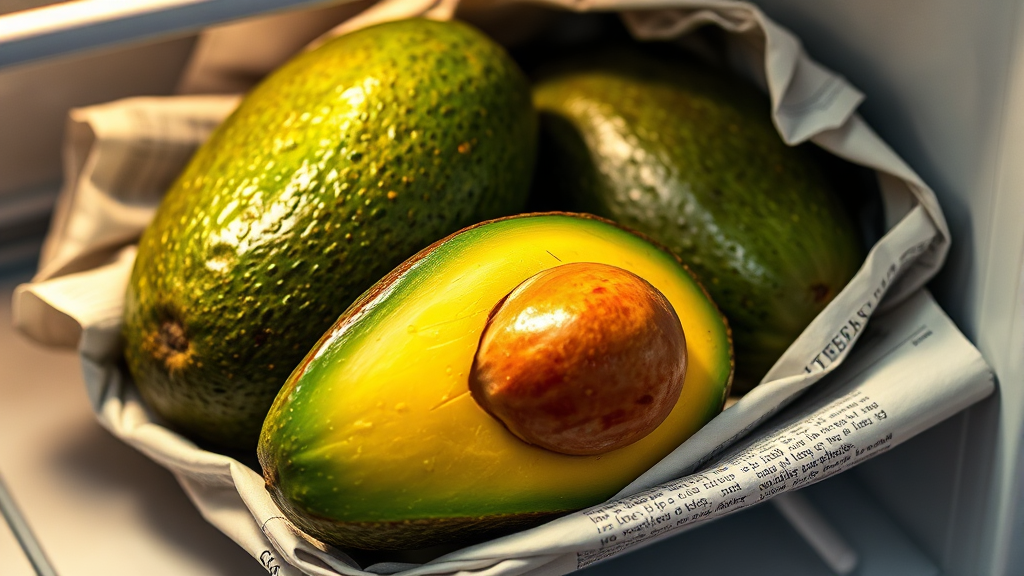잘 익은 아보카도, 냉장 보관으로 신선함 유지하기 (realistic 스타일)