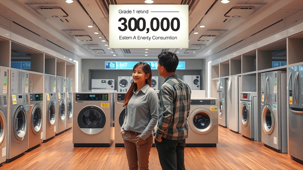 으뜸효율 가전 선택 및 에너지 효율 확인 (realistic 스타일)