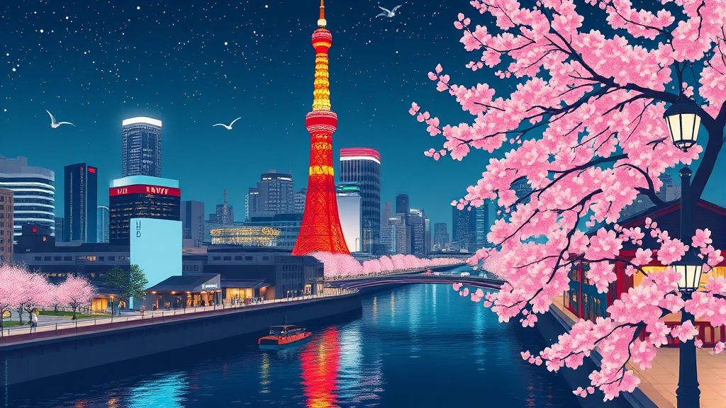 낮과는 다른 밤의 낭만: 야간 벚꽃 명소의 특별함 (illustration 스타일)