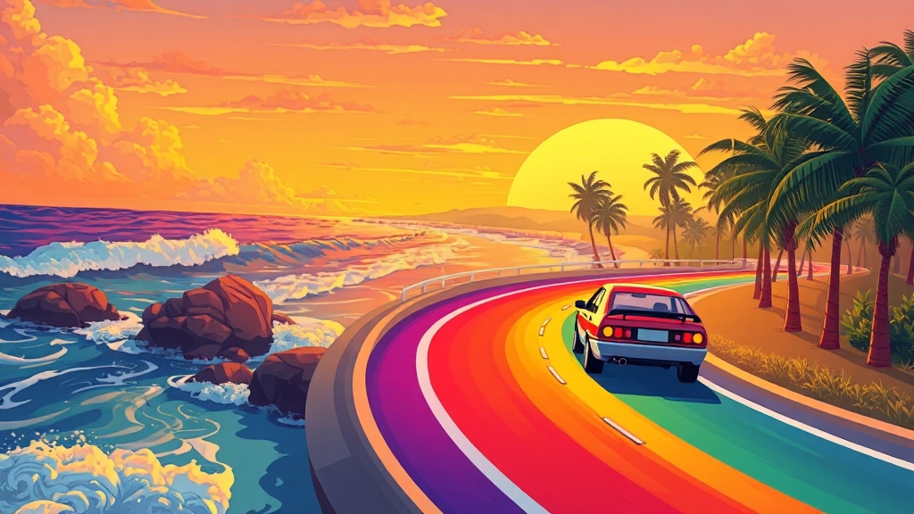 시원한 바닷길 드라이브 (cartoon 스타일)