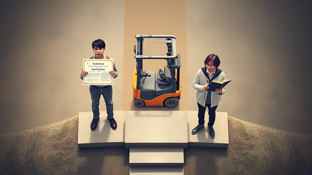 3톤 미만 지게차 vs 자격증 (illustration 스타일)