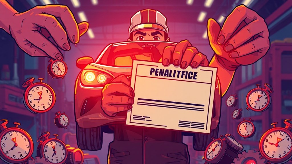 검사 기간 초과 시 과태료 (cartoon 스타일)