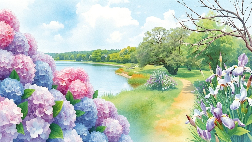 2025년 6월 수국 축제 베스트 명소와 체험 프로그램 총정리 2 6월 수국 축제 명소 추천 (watercolor 스타일)