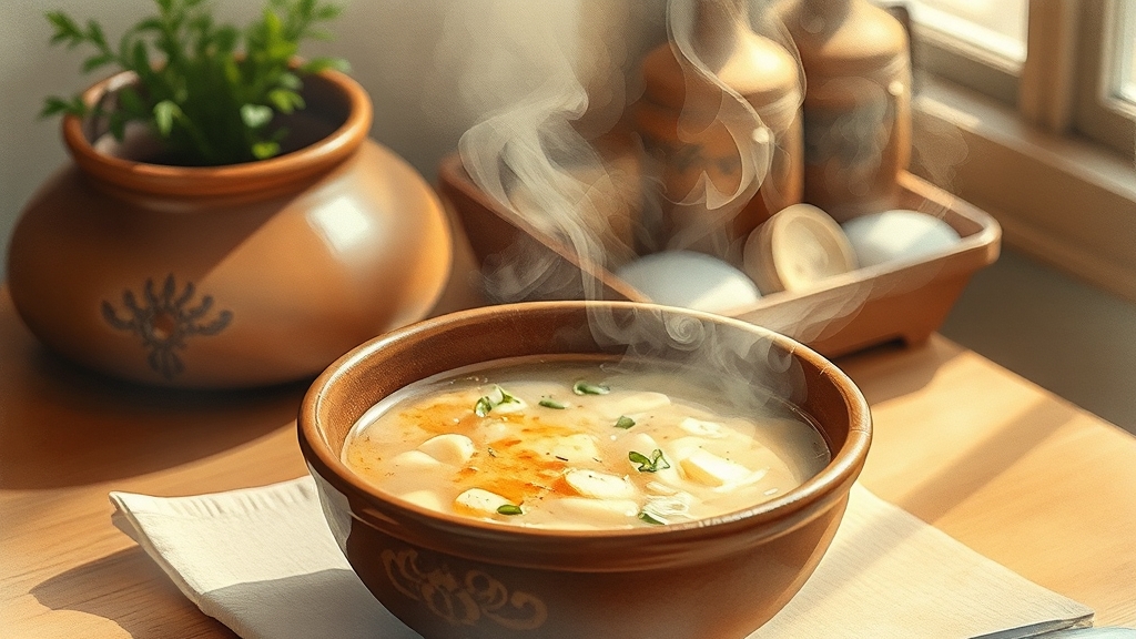 들깨 토란국 끓이는 법 (watercolor 스타일)