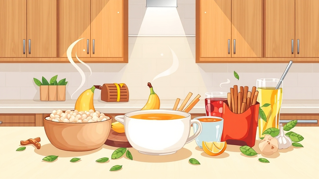 급체에 좋은 음식 vs 피해야 할 음식 (illustration 스타일)