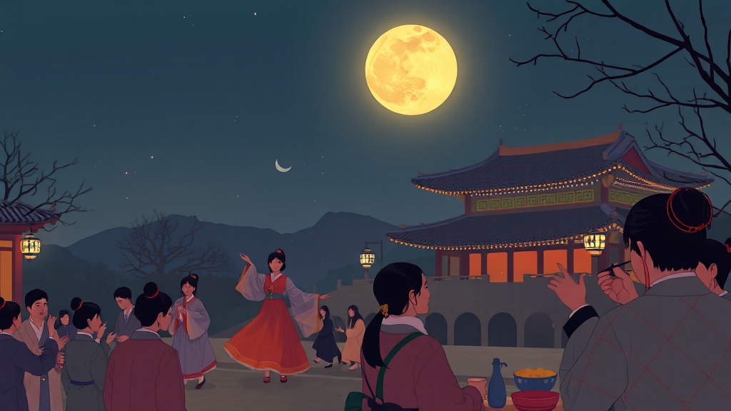 달빛기행의 특별한 경험: 공연과 다과 (illustration 스타일)