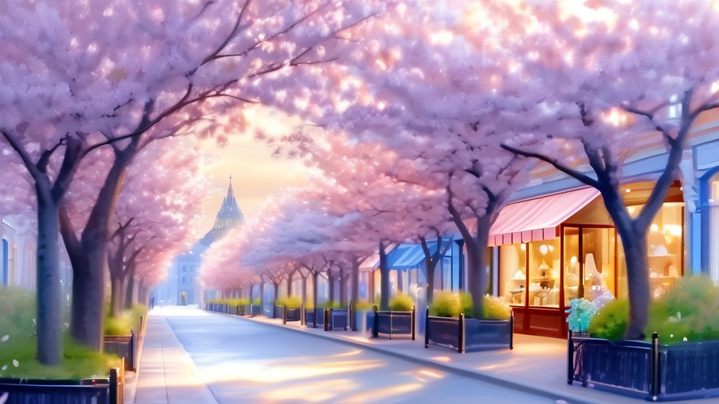 서울 도심 속 숨겨진 벚꽃 명소, 솔내길 (watercolor 스타일)