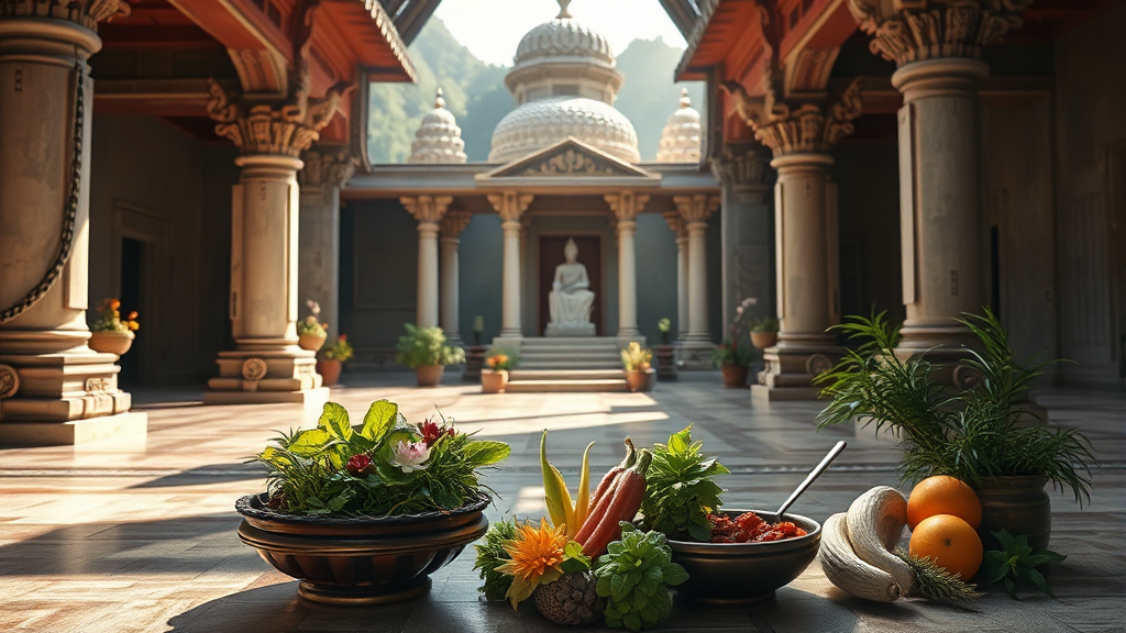 사찰 음식과 명상: 몸과 마음을 치유하는 시간 (realistic 스타일)