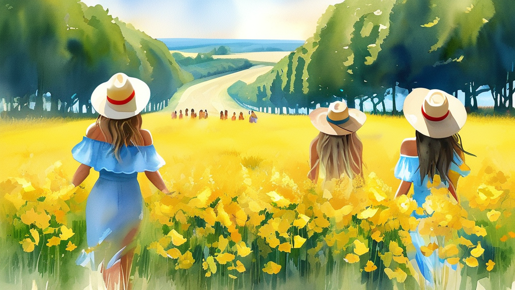 축제 현장 완벽 가이드: 먹거리, 교통, 주차 정보 (watercolor 스타일)