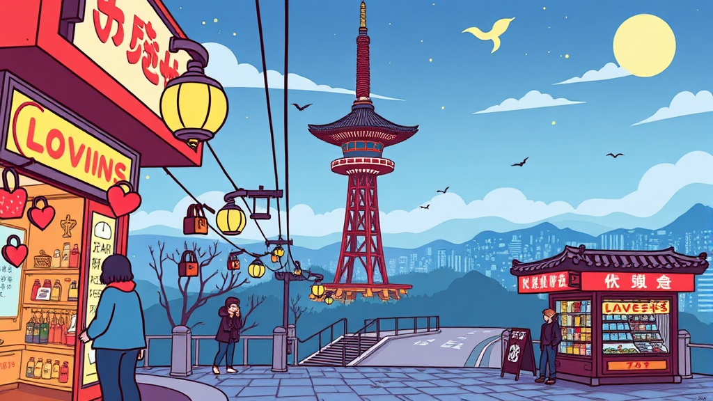 남산타워 정보 및 부대시설 (cartoon 스타일)