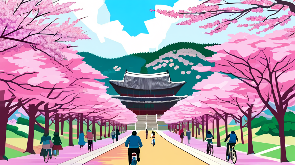 경주 벚꽃 여행 코스 및 황리단길 벚꽃 산책 (cartoon 스타일)