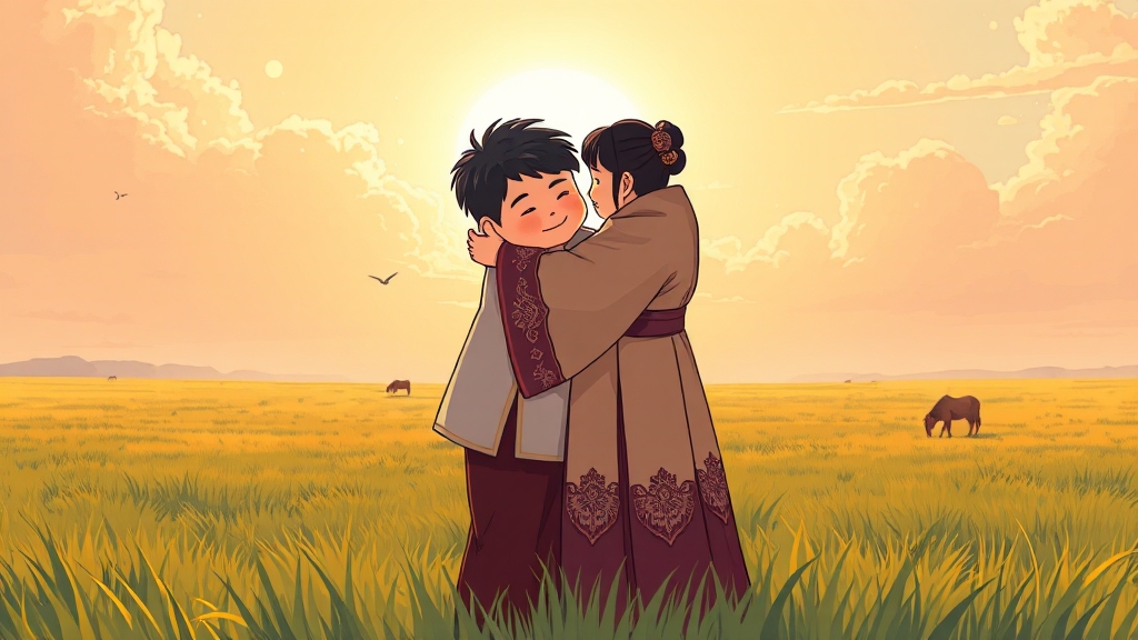 윤시윤 모자 몽골 여행: 감동과 눈물의 시간 (cartoon 스타일)