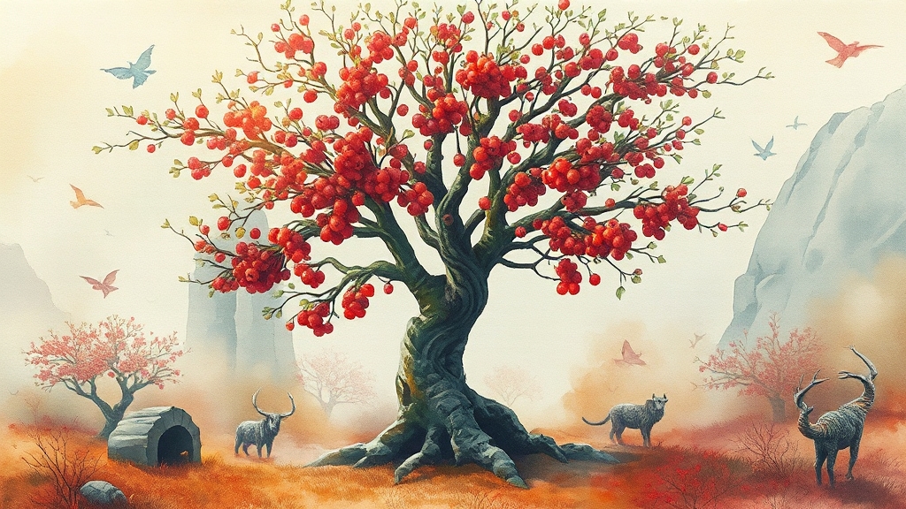 마가목 효능 7가지 & 섭취 가이드 2 마가목 기본 정보 & 역사 (watercolor 스타일)