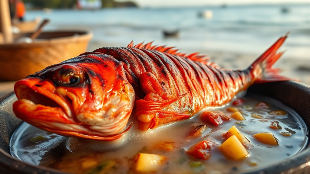 마나도 맛집 탐방: 해산물 요리의 향연 (realistic 스타일)