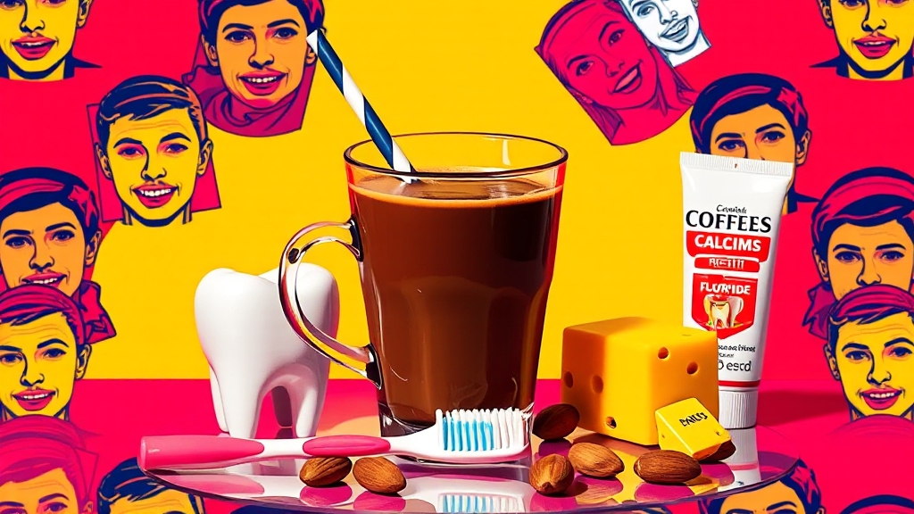 커피 섭취 시 관리법 (popart 스타일)