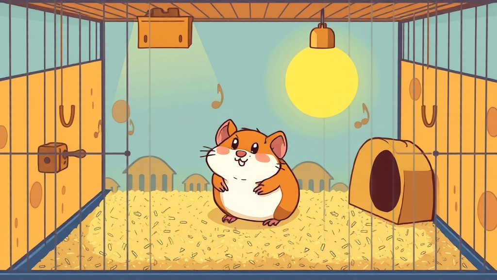 햄스터 케이지 선택 및 환경 조성 (cartoon 스타일)