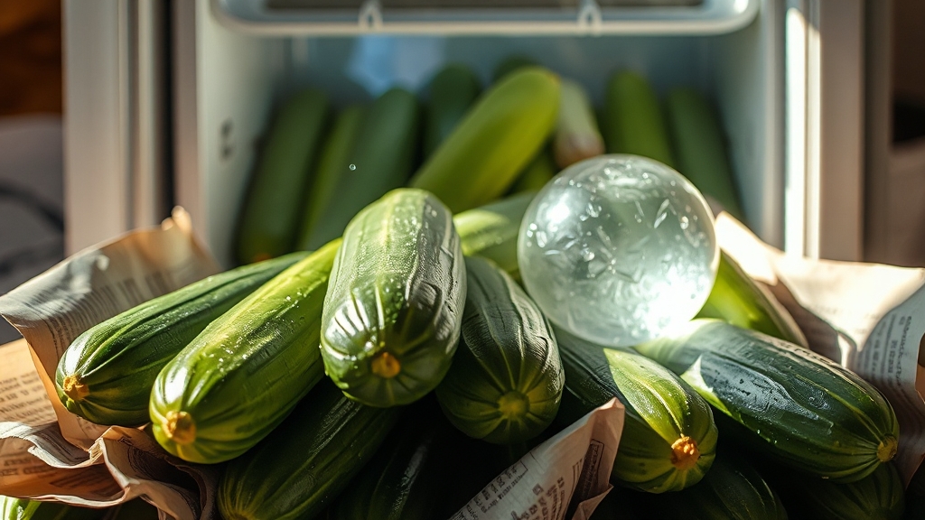 오이 보관 핵심: 수분 조절 (realistic 스타일)