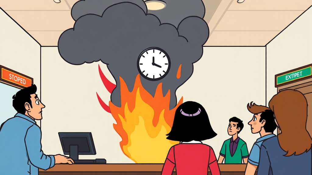 정부 서비스 마비: 금융, 행정 서비스 올스톱 (cartoon 스타일)