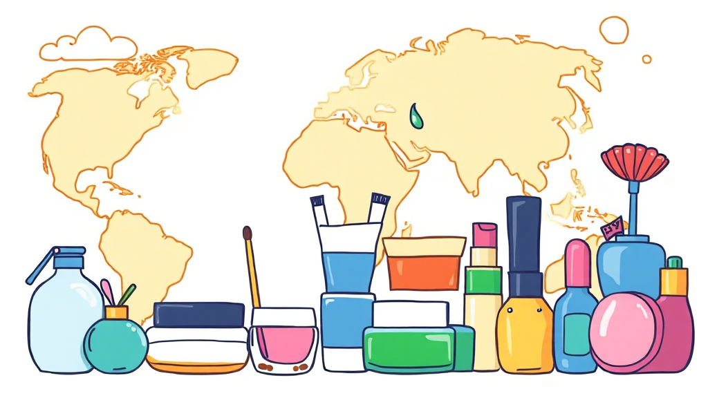 글로벌 K뷰티 시장 현황과 성장 (cartoon 스타일)