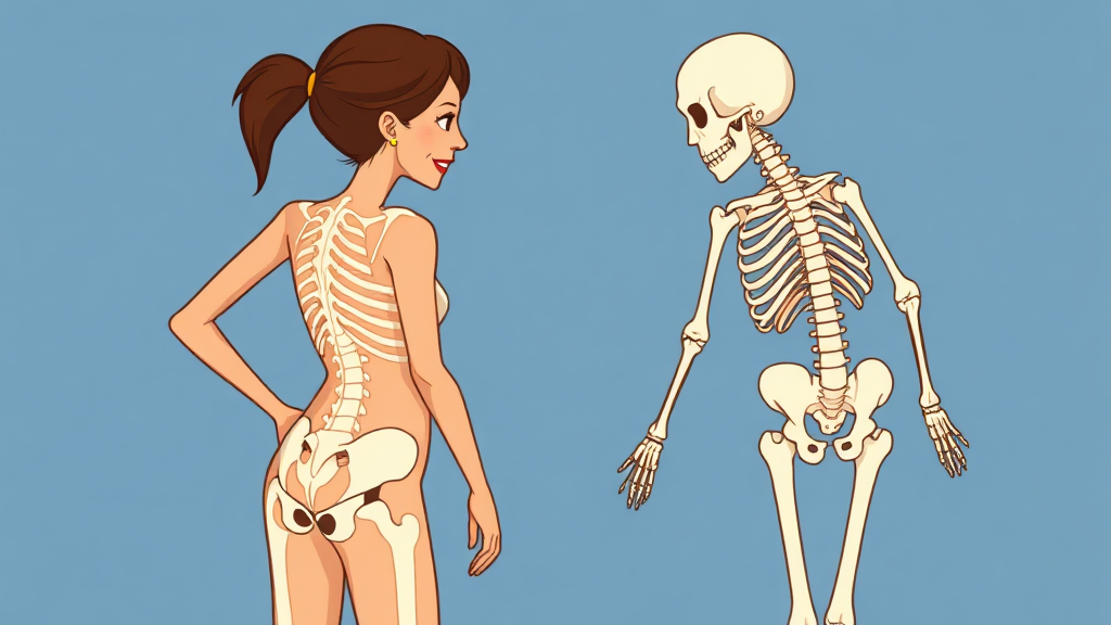 골다공증의 위험 신호와 진단 기준 (cartoon 스타일)