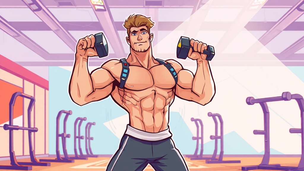 부위별 아령 운동 루틴 (팔, 어깨, 가슴) (cartoon 스타일)