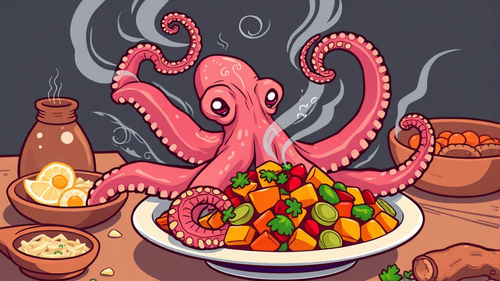 삶은 문어 활용법: 다양한 요리 아이디어 (illustration 스타일)