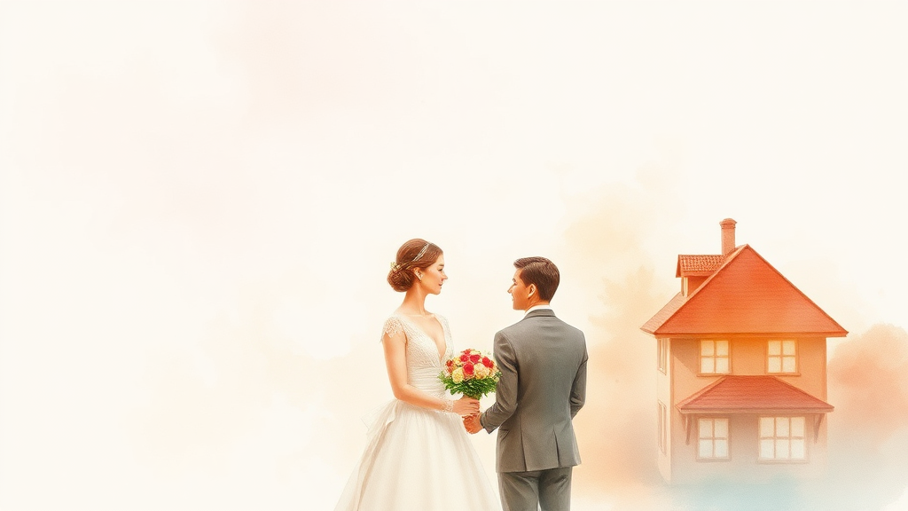 혼인신고 시점과 공동명의 조건 (watercolor 스타일)