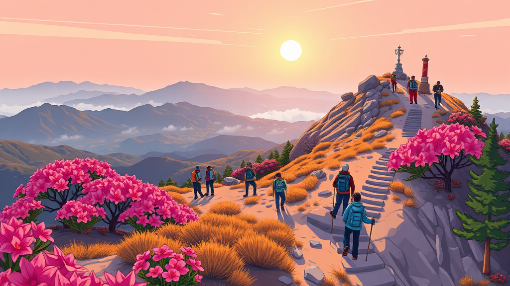 영취산 등산 코스: 아름다운 풍경과 함께하는 산행 (cartoon 스타일)