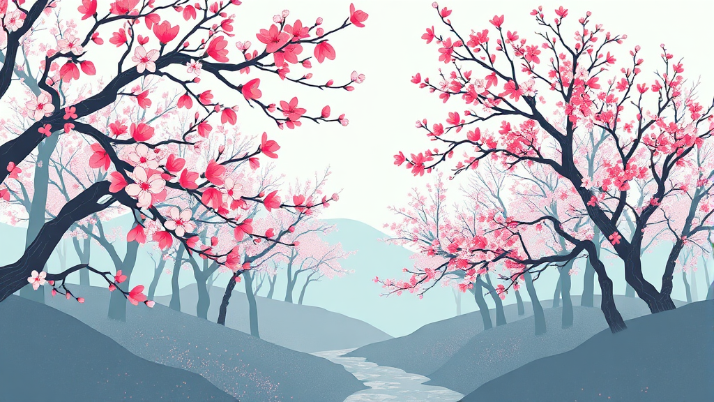 매화 개화 상황 및 품종별 특징 (illustration 스타일)