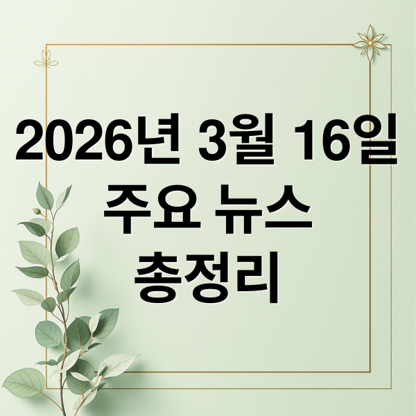 2026년 3월 16일
주요 뉴스
총정리 (2026년 3월 16일 오늘의 주요 뉴스)